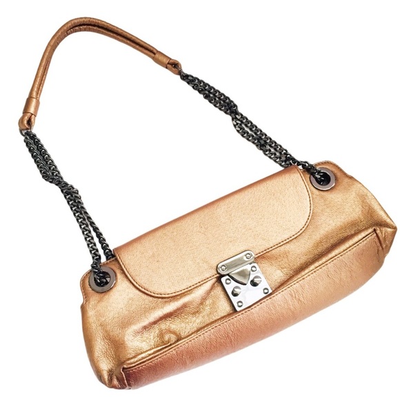 HYPE Leather Y2K Style Chain Handbag With Front Clasp Buckle Rose Gold One Size - Picture 1 of 8